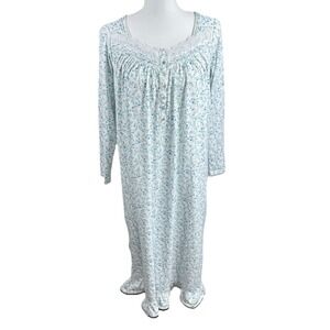 Eileen West Floral Nightgown Long Sleeve Cotton‎ Prairie Cottagecore Sz S